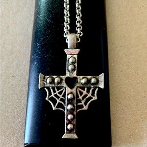 Goth silver cross necklace